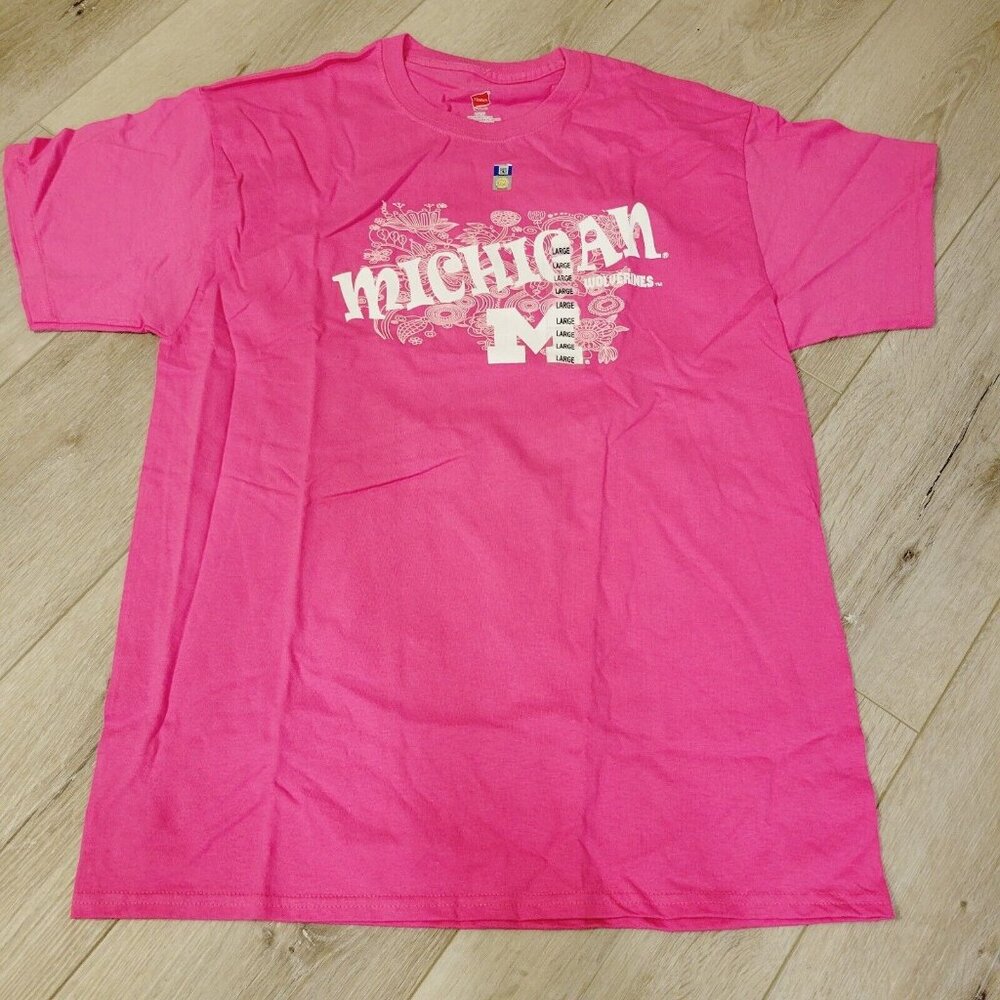 Women's University of Michigan Wolverines College Short Sleeve Shirt Sz Lg Pink